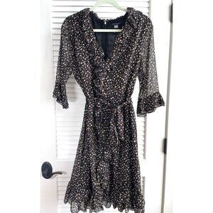 Tommy Hilfiger Black Brown and White Flowy Dress With Ruffles Women's Sz 10,